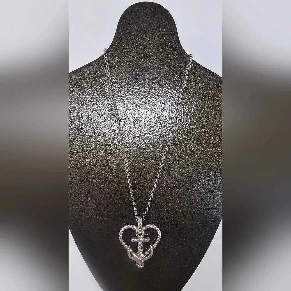Brighton Anchored in Love Heart Necklace Silver Plated Nautical Seas The Day NWT